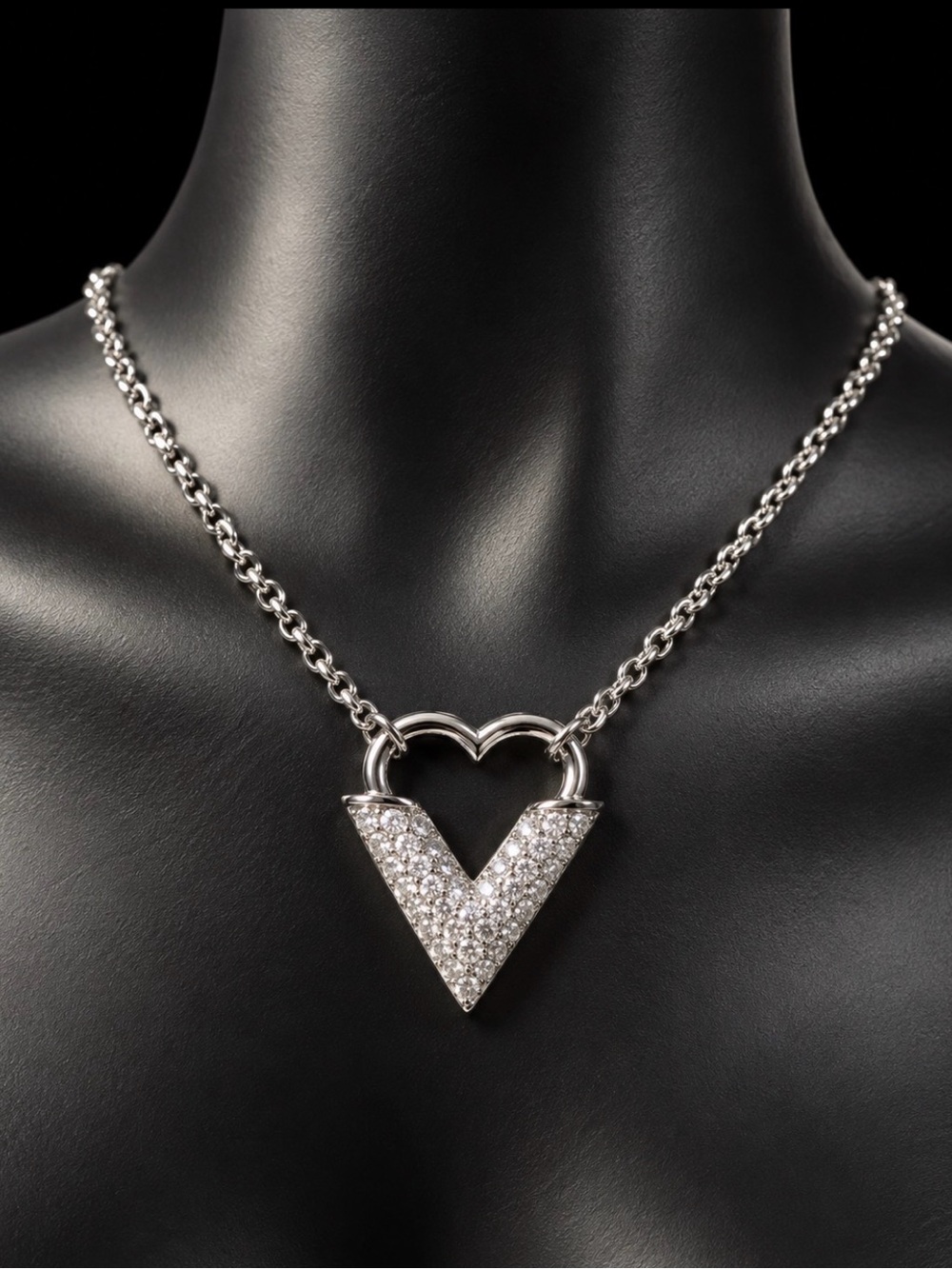 Silver Pavé V-Heart Pendant Necklace - Women's Jewelry